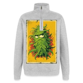 Grumpy Leaf Pop Art Cannabis - Quarter-Zip Sweatshirt - heather grey - Front - AI Model Female 172 light (172cm) & AI Model Male 178 dark (178cm)