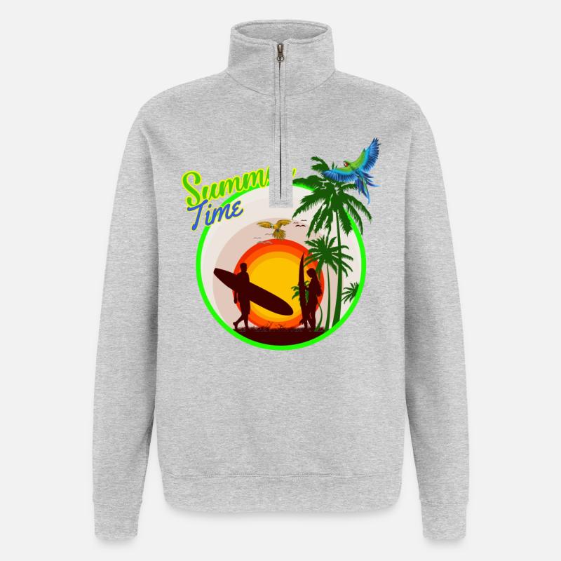 Sommerzeit - Quarter-Zip-Sweatshirt - Grau meliert