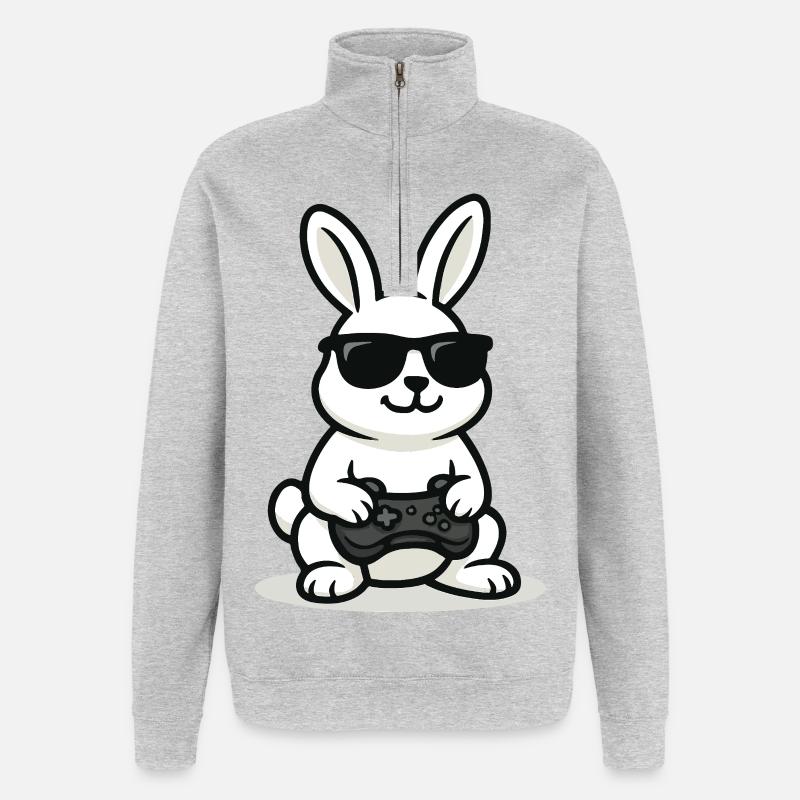 Lapin de jeu cool - Sweat à zip 1/4 - gris chiné