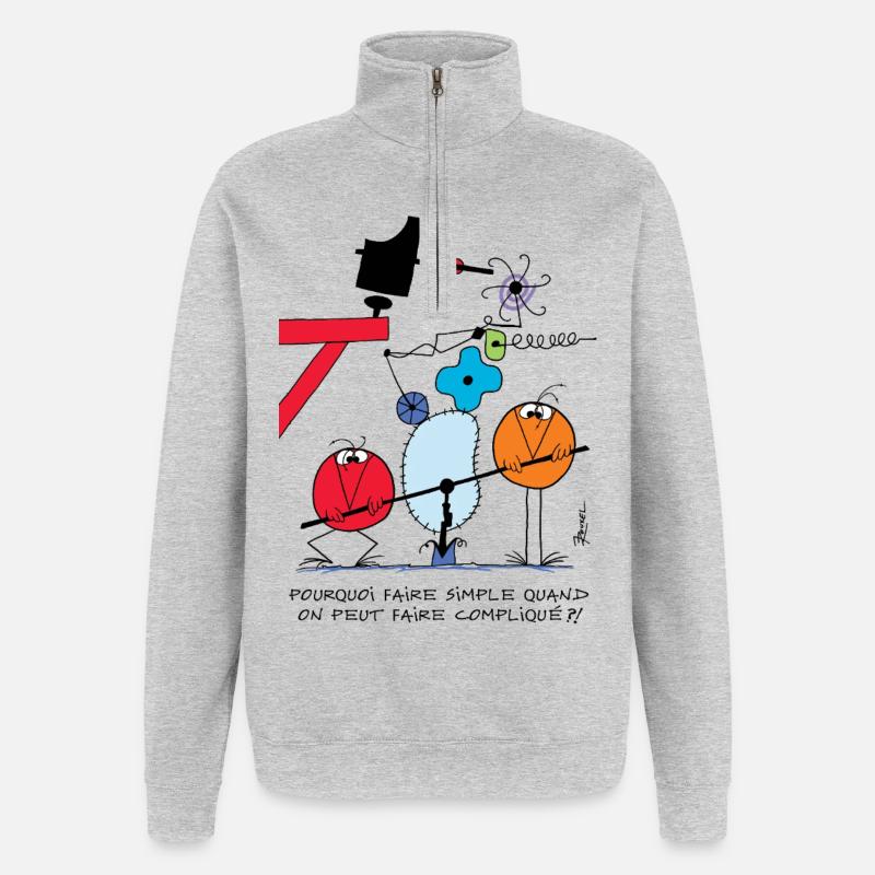 Why make it simple with Shadoks! - Quarter-Zip Sweatshirt - heather grey