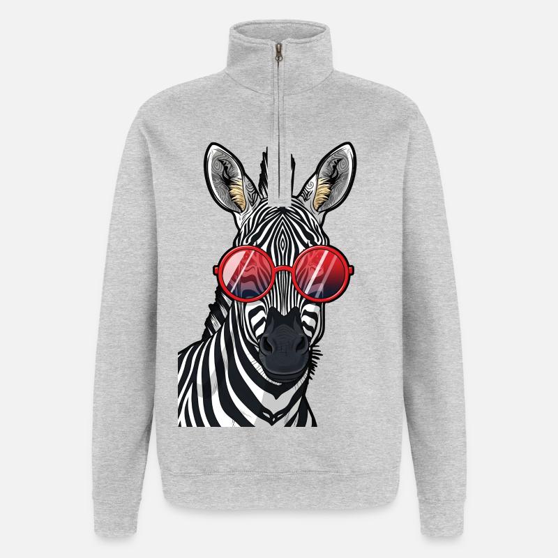 Zèbre branché avec lunettes de soleil - Sweat à zip 1/4 - gris chiné