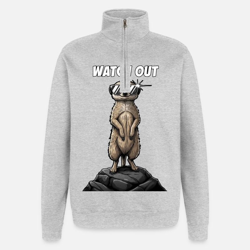 Coole Erdmännchen watch out Design - Quarter-Zip-Sweatshirt - Grau meliert