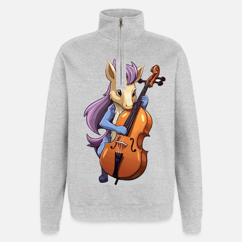 Violoncelle licorne - Sweat à zip 1/4 - gris chiné