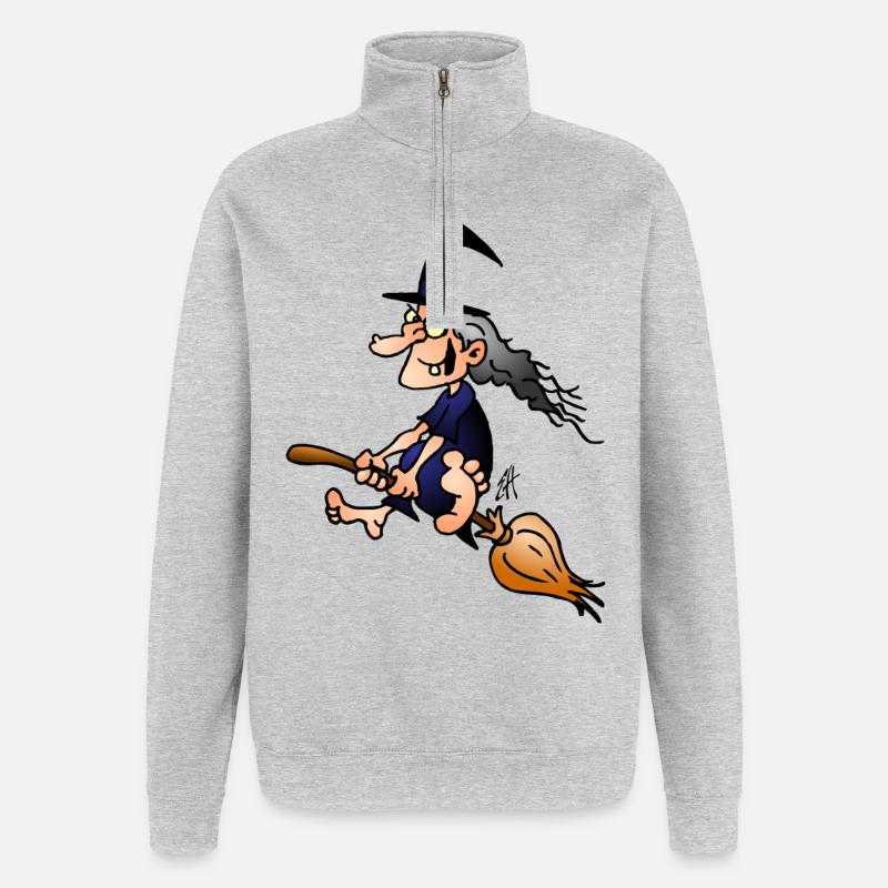 Sorcière sur un balai - Sweat à zip 1/4 - gris chiné