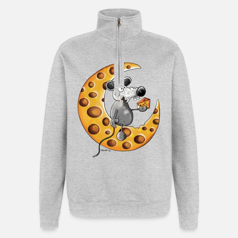 Maus liebt Käse - Quarter-Zip-Sweatshirt - Grau meliert