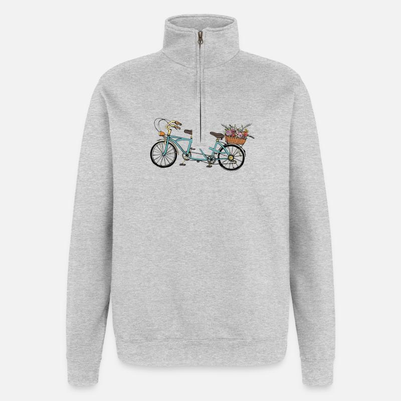 Tandem de fleurs - Sweat à zip 1/4 - gris chiné