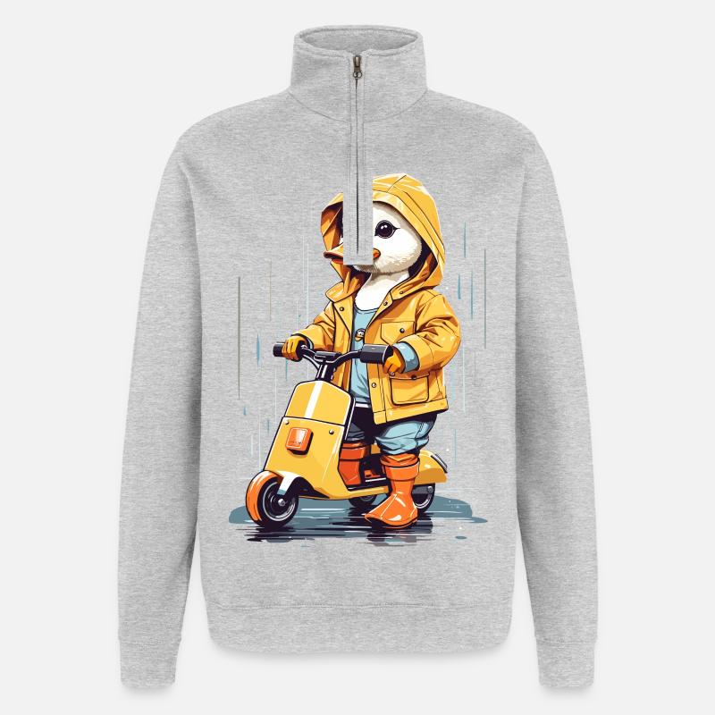 Süße Ente mit Roller - Quarter-Zip-Sweatshirt - Grau meliert