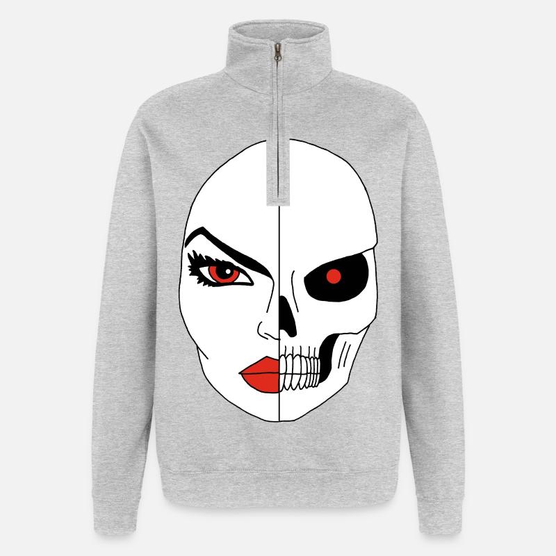 Das Gesicht des Todes - Quarter-Zip-Sweatshirt - Grau meliert