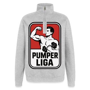 Pumper Liga Kraftmotiv - Quarter-Zip-Sweatshirt - Grau meliert - Vorne - AI Model Female 172 light (172cm) & AI Model Male 178 dark (178cm)