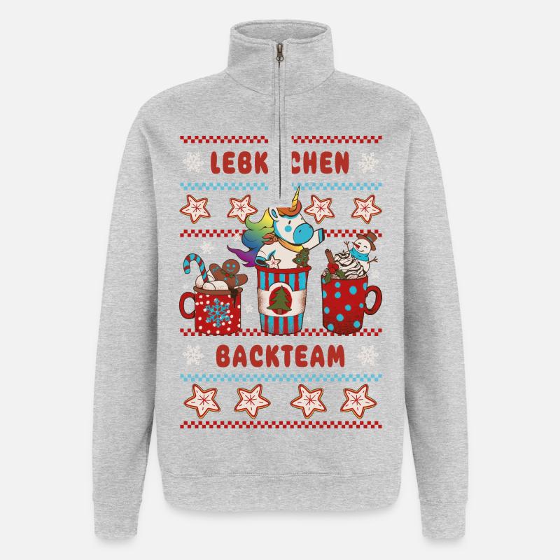 Lebkuchen Backteam Einhorn Weihnachten backen - Quarter-Zip-Sweatshirt - Grau meliert