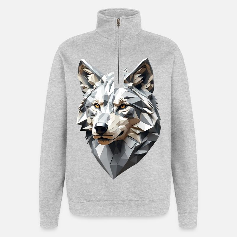 Wolf Head LowPoly Geometric - Quarter-Zip Sweatshirt - heather grey