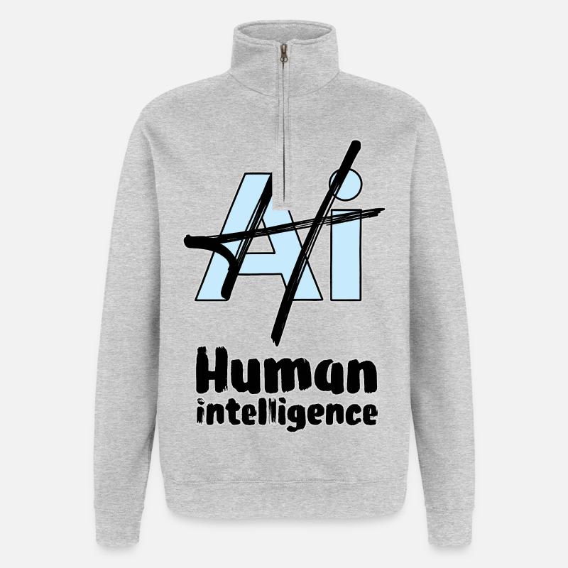 HUMAN INTELLIGENCE #2 - lets' talk - Sweat à zip 1/4 - gris chiné