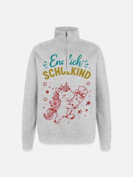 Endlich Schulkind Unicornenfreude - Quarter-Zip-Sweatshirt - Grau meliert