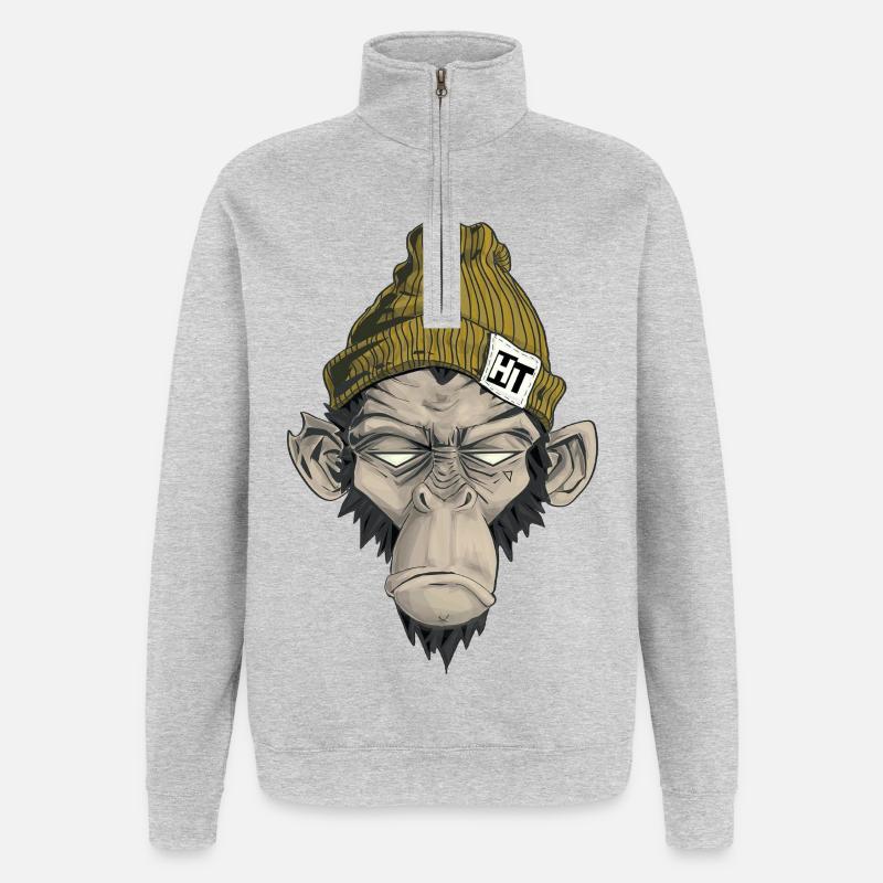 Rap Monkey - Quarter-Zip-Sweatshirt - Grau meliert