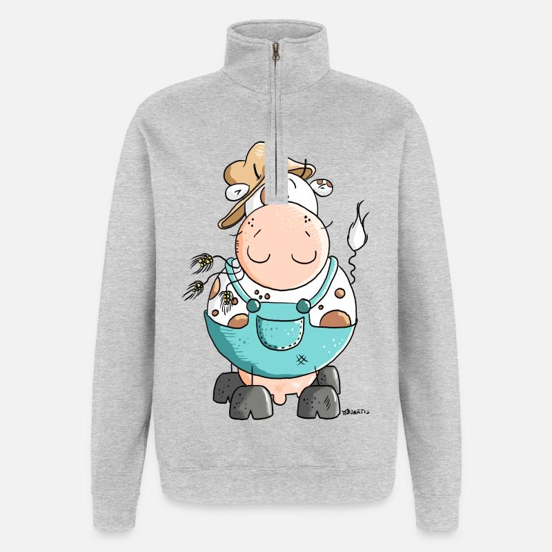 Bauer Ewald - Kuh - Bauernhof - Quarter-Zip-Sweatshirt - Grau meliert