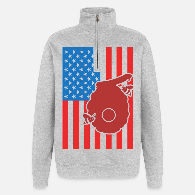 Apiculture Drapeau US - Sweat à zip 1/4 - gris chiné