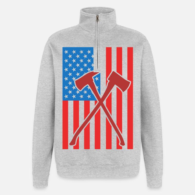 Drapeau de Fire Fighting USA - Sweat à zip 1/4 - gris chiné