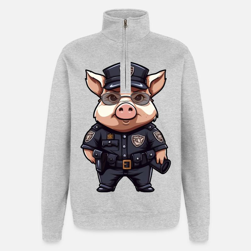 Piggy Policeman - Quarter-Zip Sweatshirt - heather grey