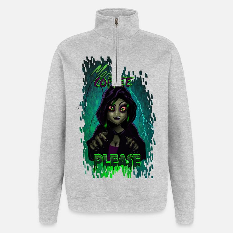 plus de café - Sweat à zip 1/4 - gris chiné