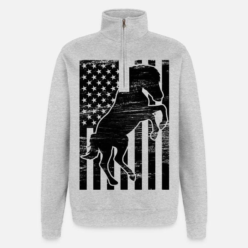 Chevaucher le drapeau des États-Unis - Sweat à zip 1/4 - gris chiné