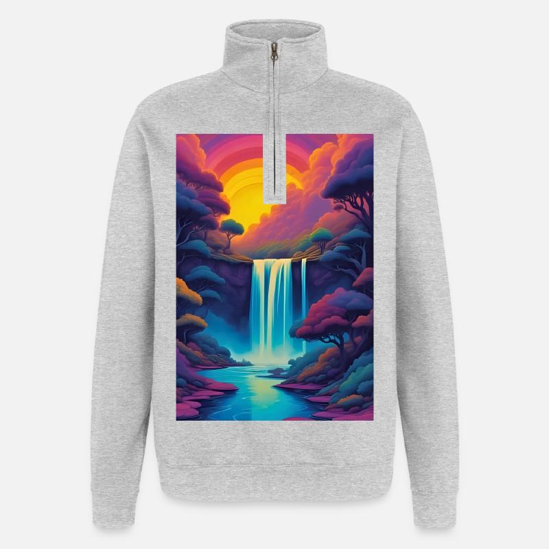 Paysage au coucher du soleil - Sweat à zip 1/4 - gris chiné