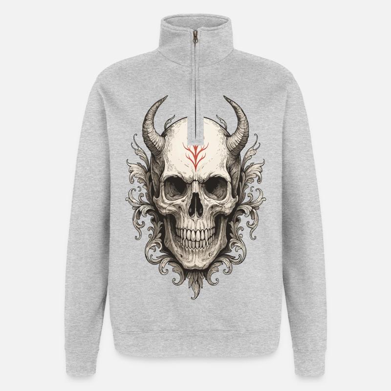 Purpurrote Rune Gehörnter Schädel - Quarter-Zip-Sweatshirt - Grau meliert