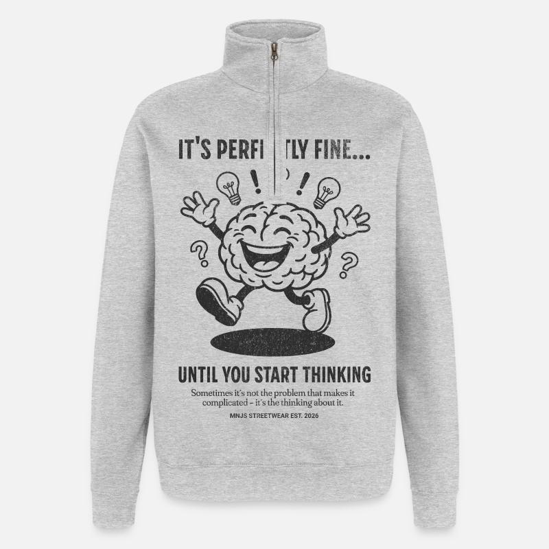Brain Fun: Think First - Quarter-Zip Sweatshirt - heather grey