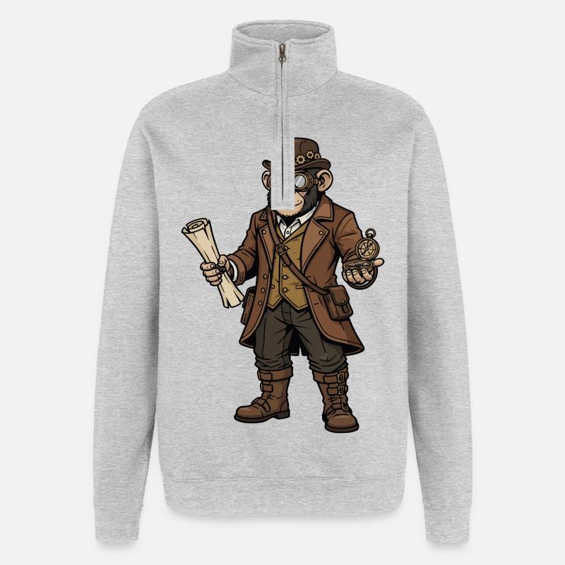 Monkey Explorer Steampunk Retro Adventure - Quarter-Zip Sweatshirt - heather grey