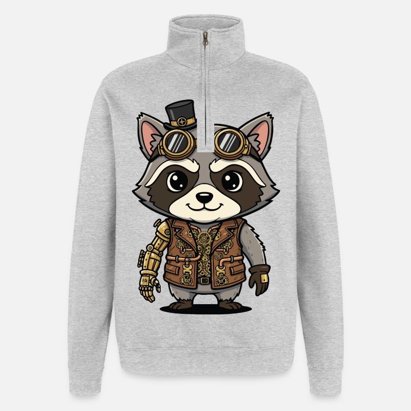 Waschbär-Steampunk-Arm-Roboteringenieur - Quarter-Zip-Sweatshirt - Grau meliert