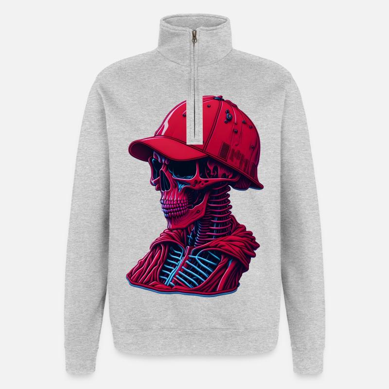 Skeleton with cap - Quarter-Zip Sweatshirt - heather grey