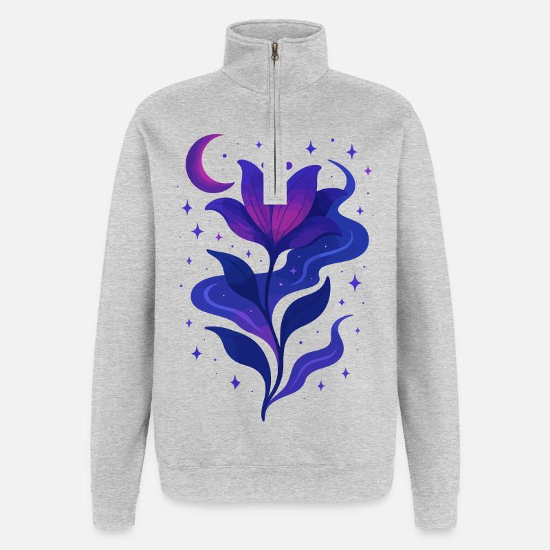 Mitternachtsblüte Galaxie Blume - Quarter-Zip-Sweatshirt - Grau meliert