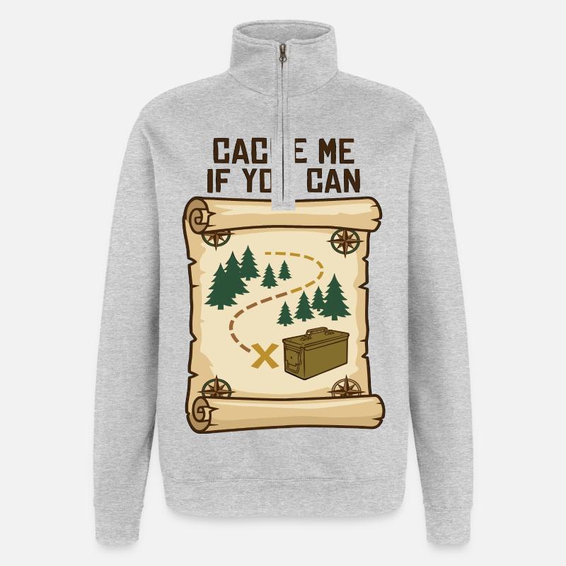 Geocaching Schatzsuche - Quarter-Zip-Sweatshirt - Grau meliert