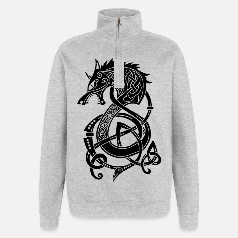 Wikingerwolf Drache (schwarz) - Quarter-Zip-Sweatshirt - Grau meliert