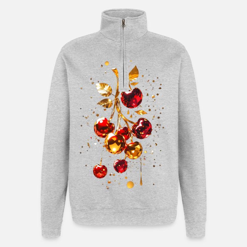 Kirschen mit Gold - Quarter-Zip-Sweatshirt - Grau meliert