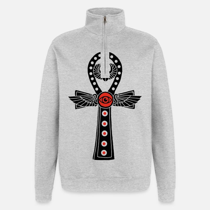 Croix de vie égyptienne (noir) - Sweat à zip 1/4 - gris chiné