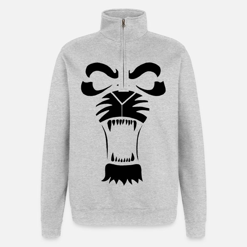 Raublöwe oder Tiger (Schwarz) - Quarter-Zip-Sweatshirt - Grau meliert