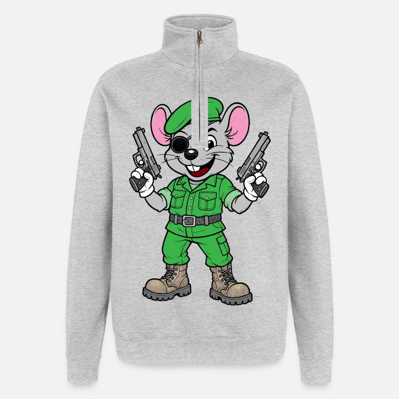 Bewaffneter Maus-Ranger - Quarter-Zip-Sweatshirt - Grau meliert