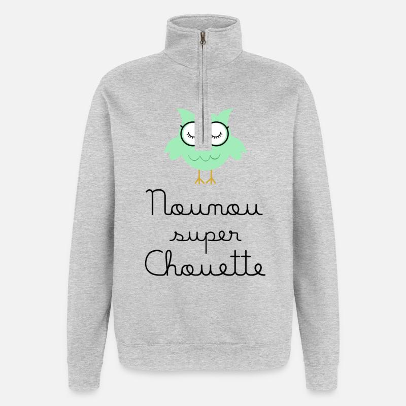 Kindermädchen große Eule - Quarter-Zip-Sweatshirt - Grau meliert