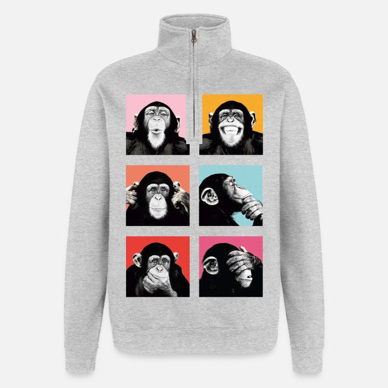 Pop-Art Affe Farbexplosion - Quarter-Zip-Sweatshirt - Grau meliert
