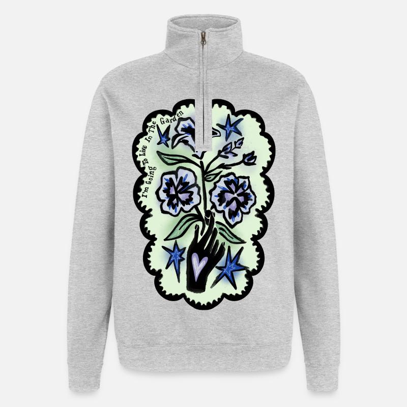Je vais vivre dans le jardin - Sweat à zip 1/4 - gris chiné