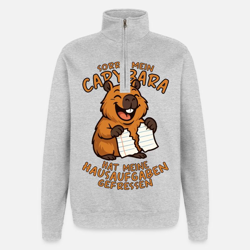 Désolé, mon capybara a mes devoirs... - Sweat à zip 1/4 - gris chiné