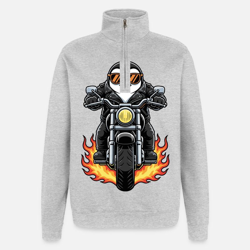 Cooler Biker Penguin Motorradflammen - Quarter-Zip-Sweatshirt - Grau meliert