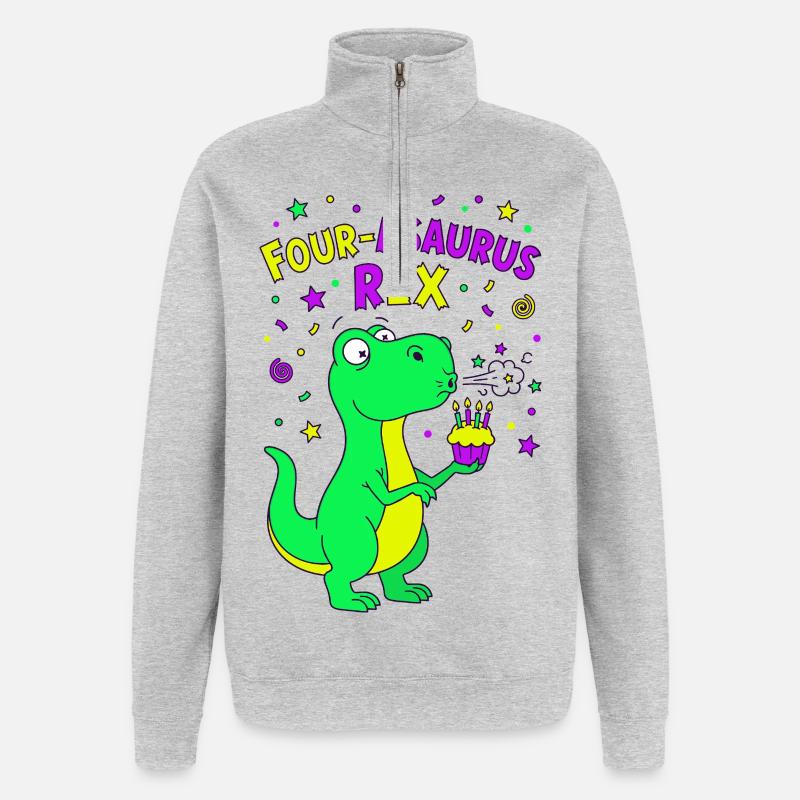 4e anniversaire du Quatre-Asaurus Rex - Sweat à zip 1/4 - gris chiné