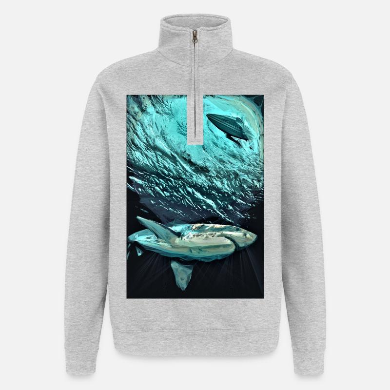 Dynamique des requins sous-marins turquoise - Sweat à zip 1/4 - gris chiné