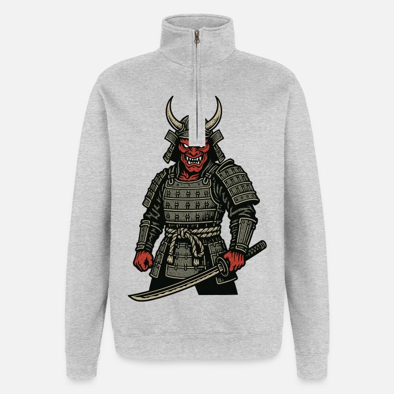 Oni Samurai - Demonic Warrior - Quarter-Zip Sweatshirt - heather grey