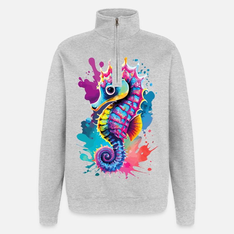 Seepferd Farbenfroh - Hippocampus Seepferdchen - Quarter-Zip-Sweatshirt - Grau meliert