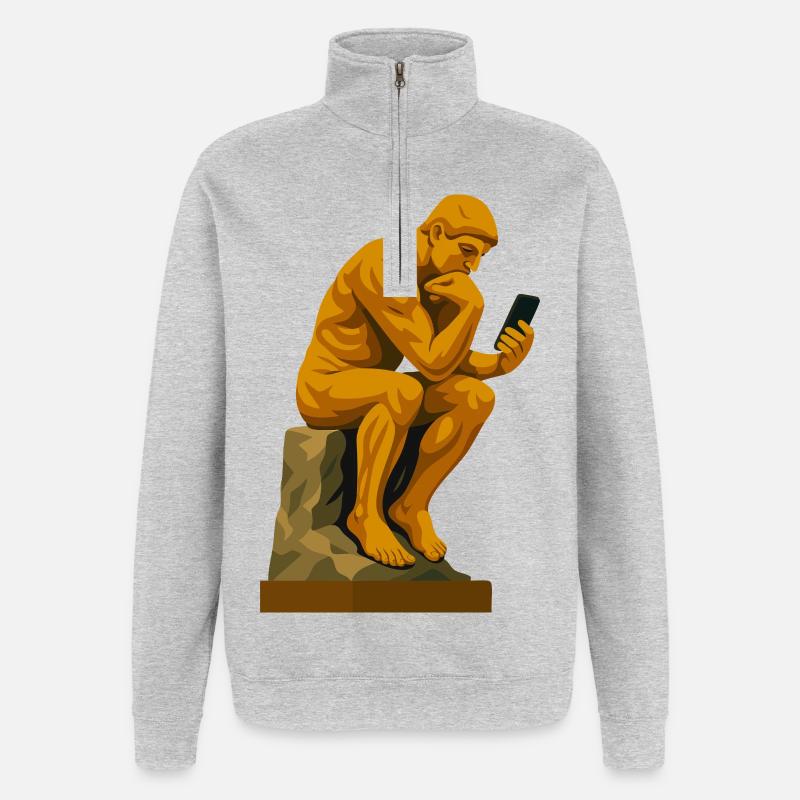 Le Penseur (connecté) - Sweat à zip 1/4 - gris chiné