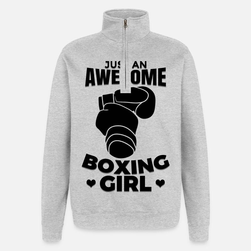 Boxer Mädchen - Quarter-Zip-Sweatshirt - Grau meliert