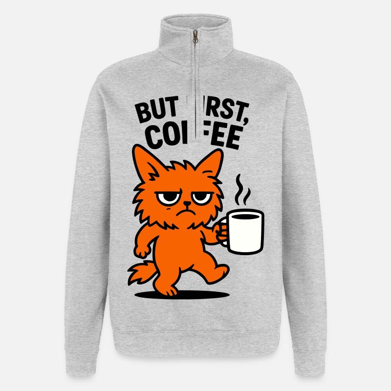 Mais d’abord chat café - Sweat à zip 1/4 - gris chiné