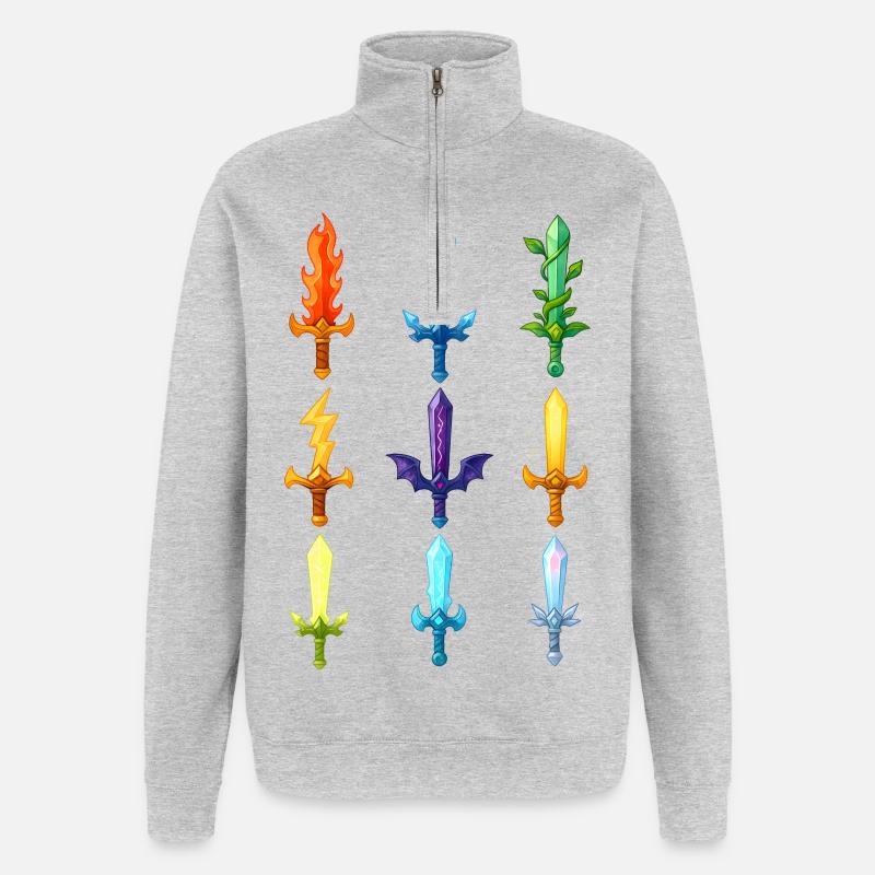 Bunte Fantasy Schwerter Design - Quarter-Zip-Sweatshirt - Grau meliert
